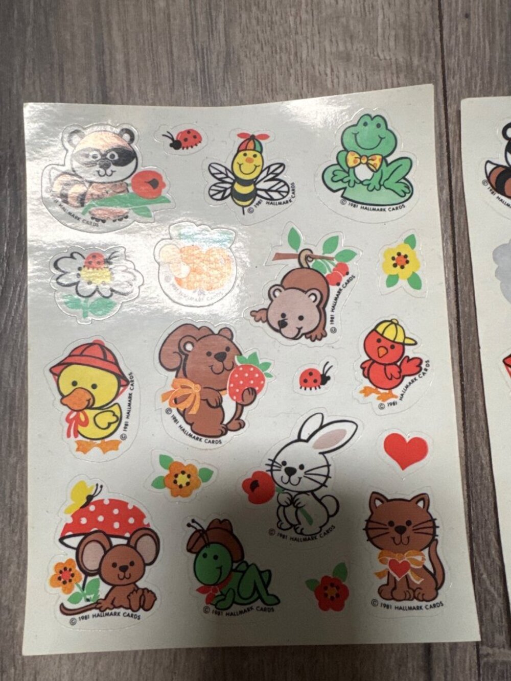 Vintage 1981 Hallmark Animal Stickers Sheets With Cute Characters & Flowers